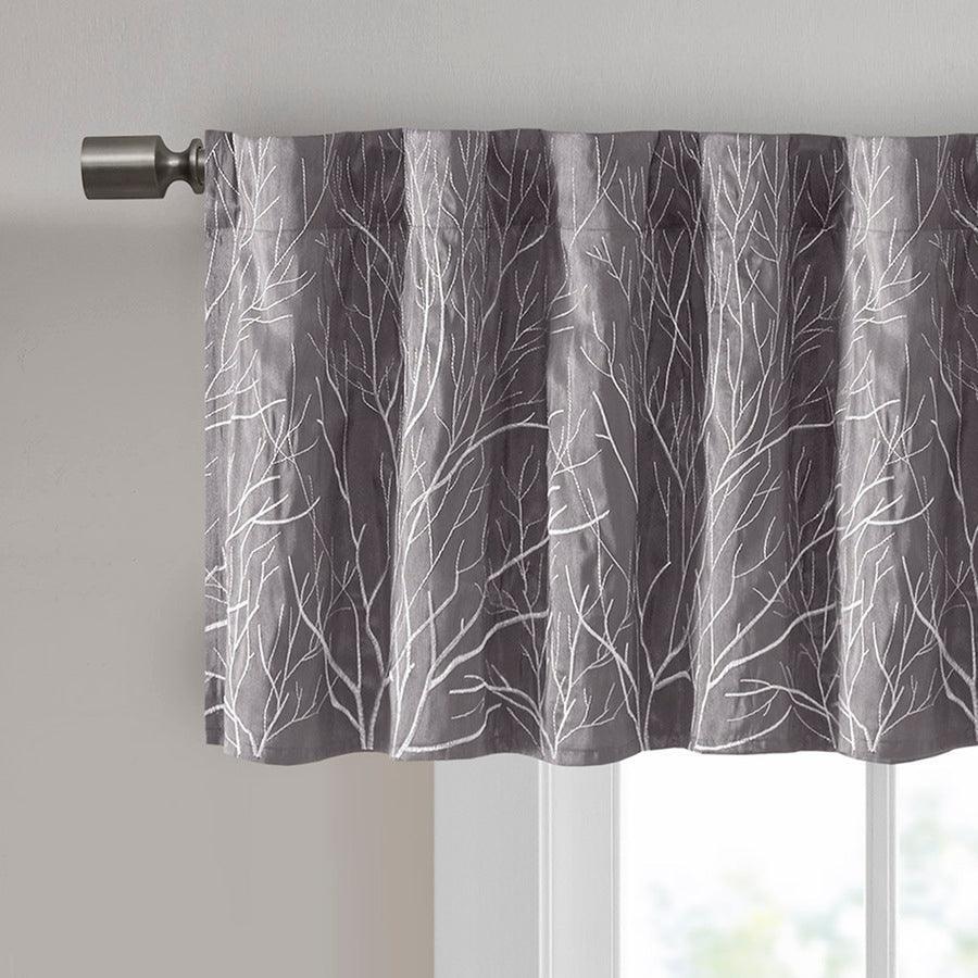 Olliix.com Curtains - Andora Transitional Faux Silk Embroidered Window Valance 50"W x 18"L Gray