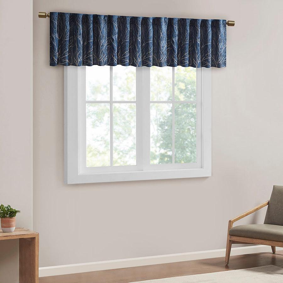 Olliix.com Curtains - Andora Transitional Faux Silk Embroidered Window Valance 50"W x 18"L Navy