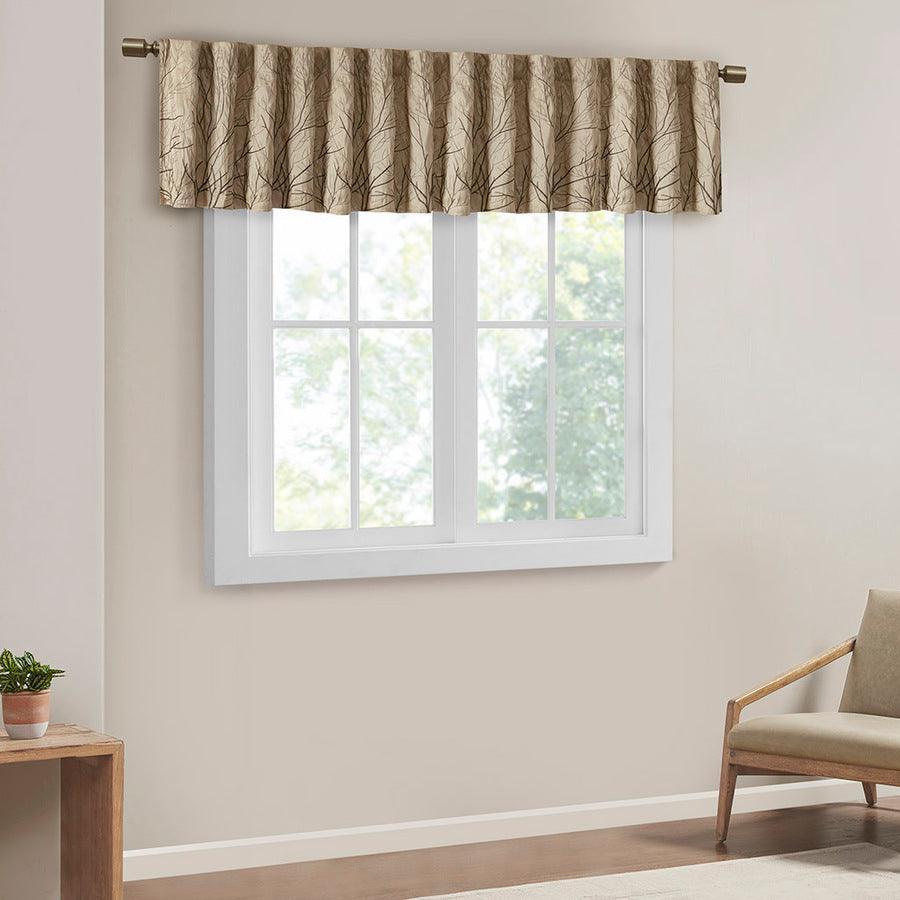 Olliix.com Curtains - Andora Transitional Faux Silk Embroidered Window Valance 50"W x 18"L Tan