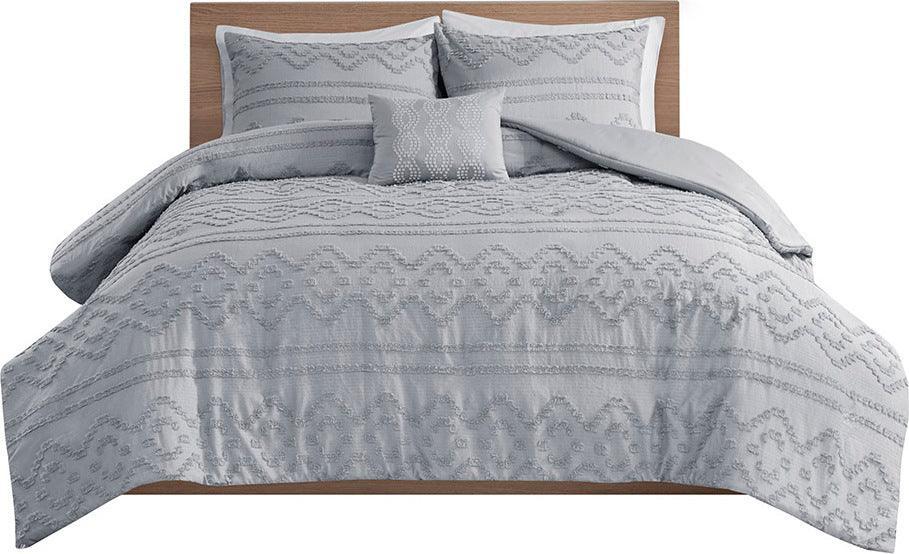 Olliix.com Duvet & Duvet Sets - Annie Full/Queen Solid Clipped Jacquard Duvet Cover Set Gray