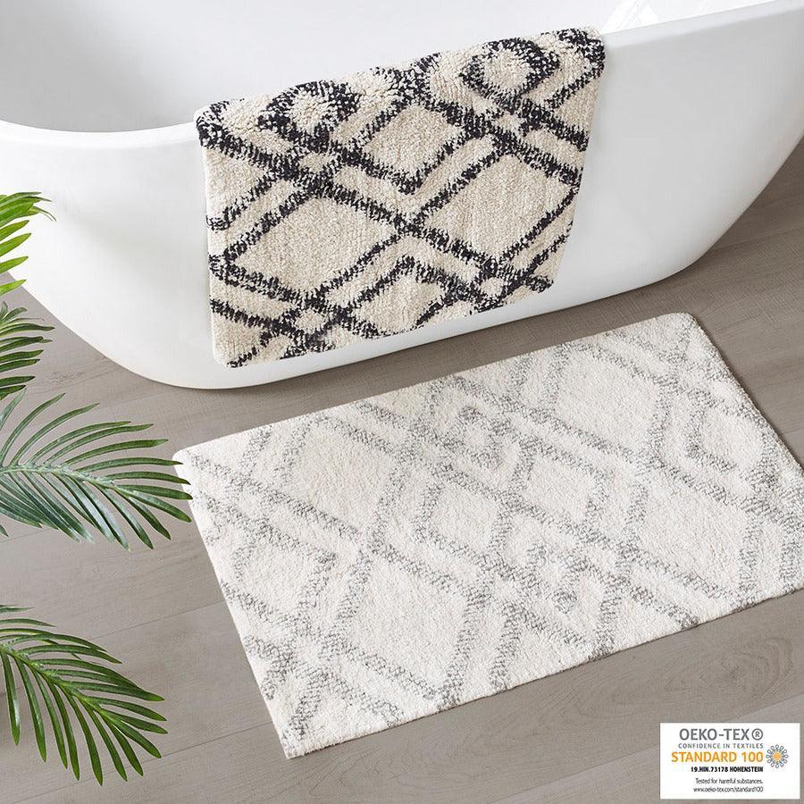 Olliix Tassel Striped Bath Rug Black/ Cream