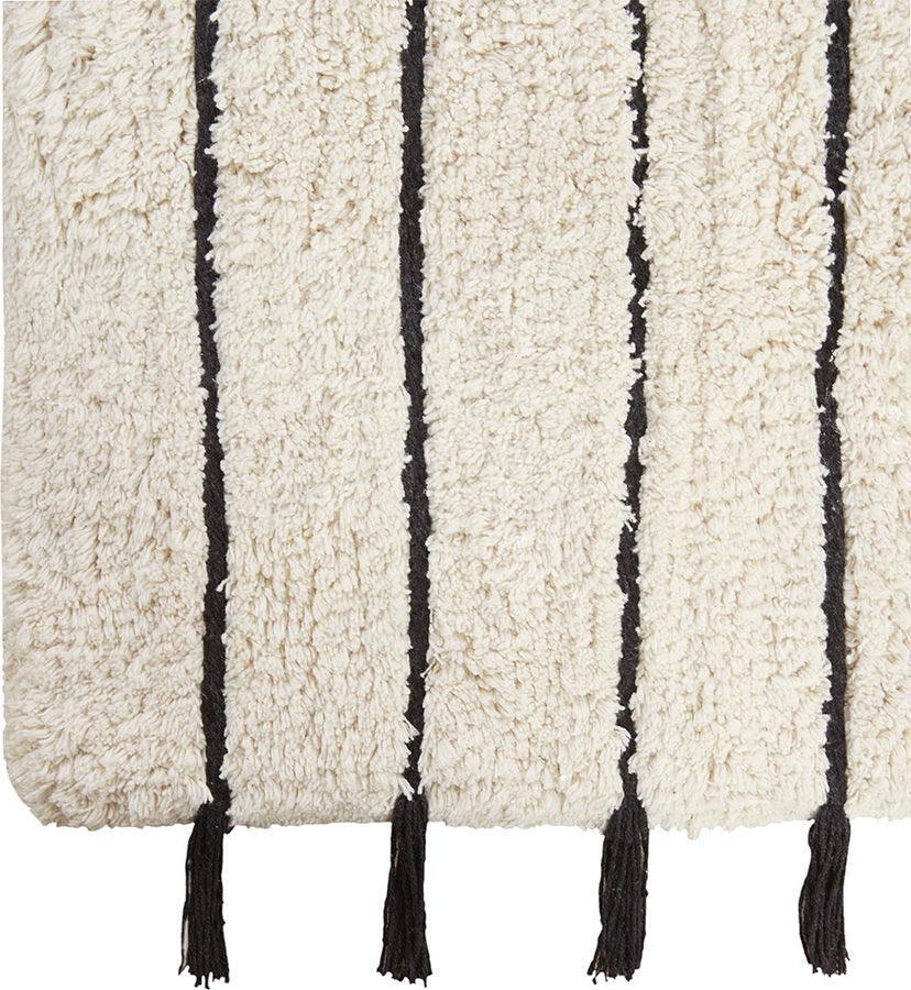 Olliix Tassel Striped Bath Rug Black/ Cream