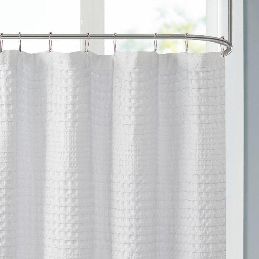 Olliix.com Shower Curtains - Arlo Super Waffle Textured Solid Shower Curtain White