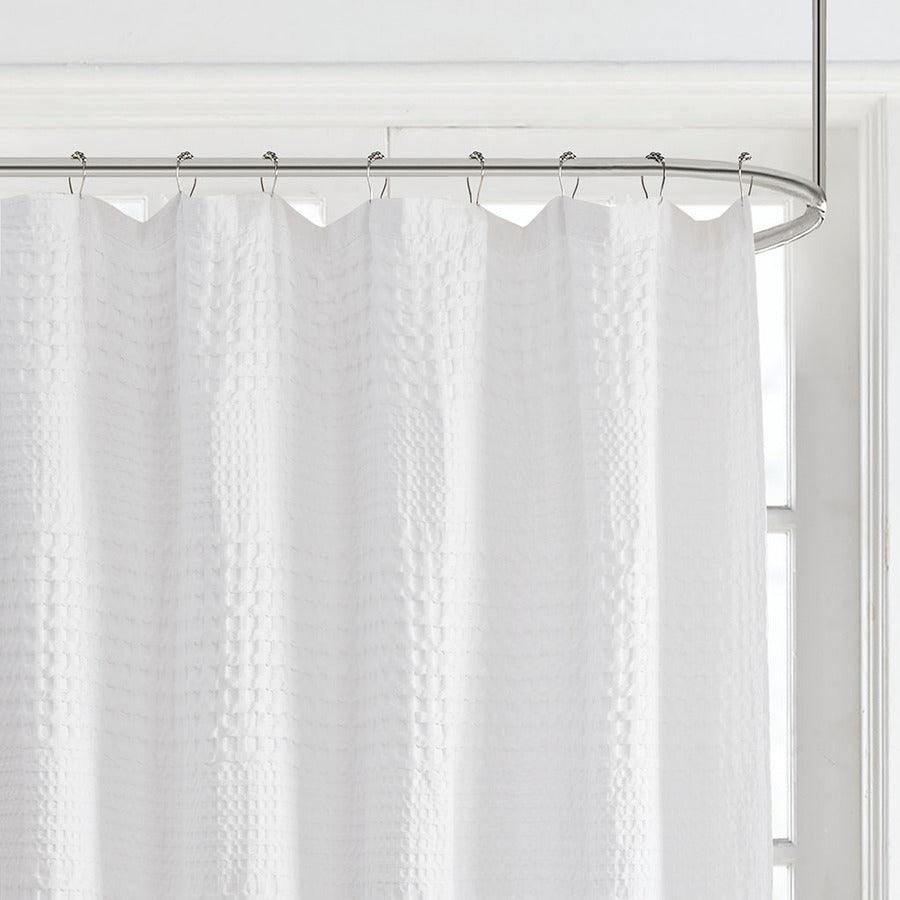 Olliix.com Shower Curtains - Arlo Super Waffle Textured Solid Shower Curtain White