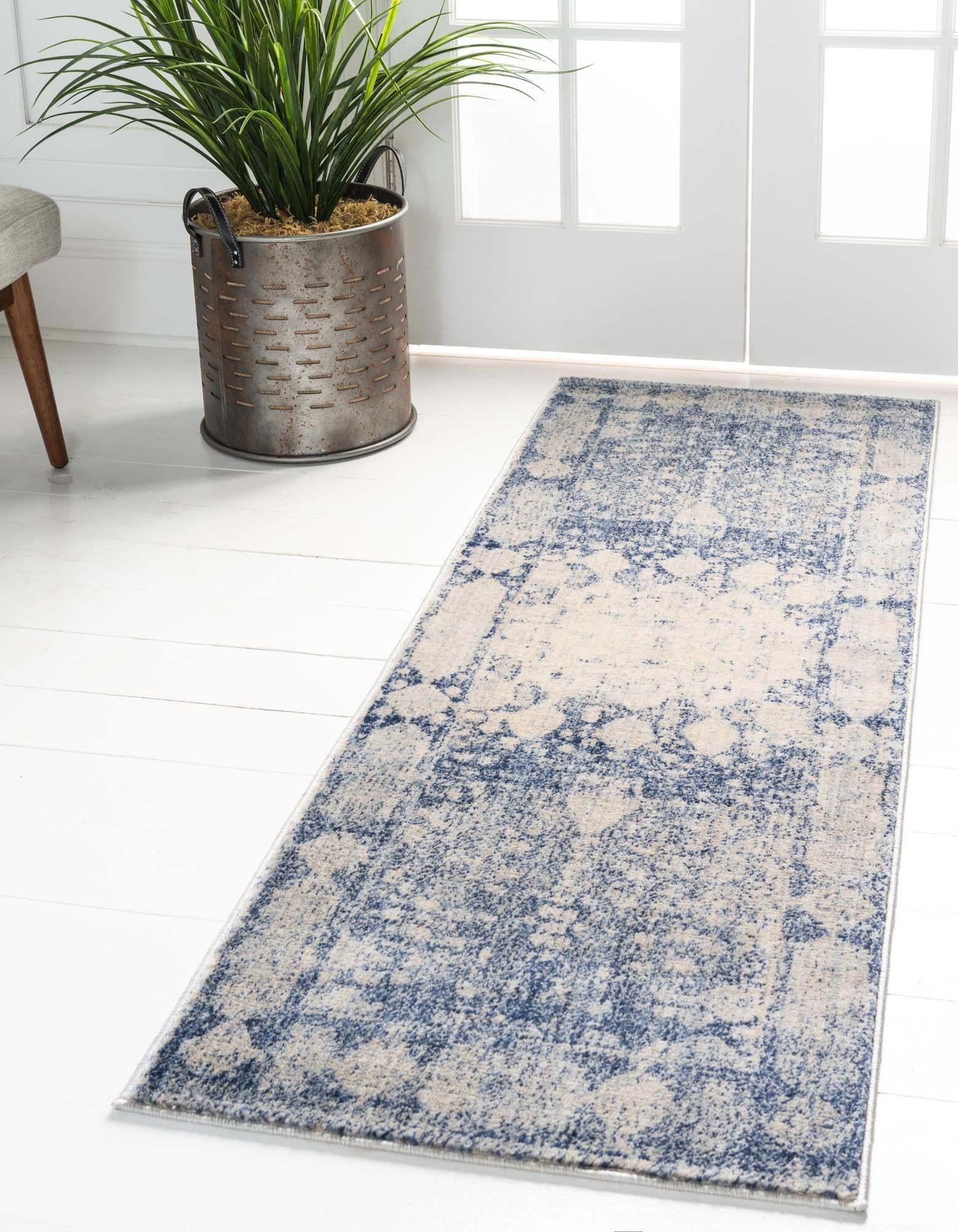 Shop Asheville 2' 2 x 6' Runner Rug Navy Blue & Beige | Indoor