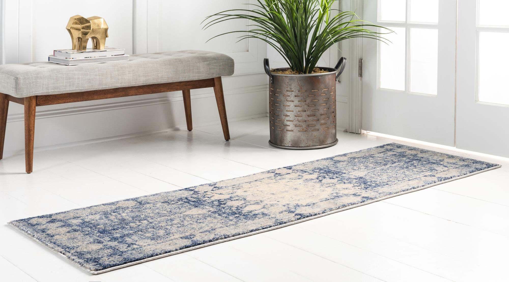 Shop Asheville 2' 2 x 6' Runner Rug Navy Blue & Beige | Indoor