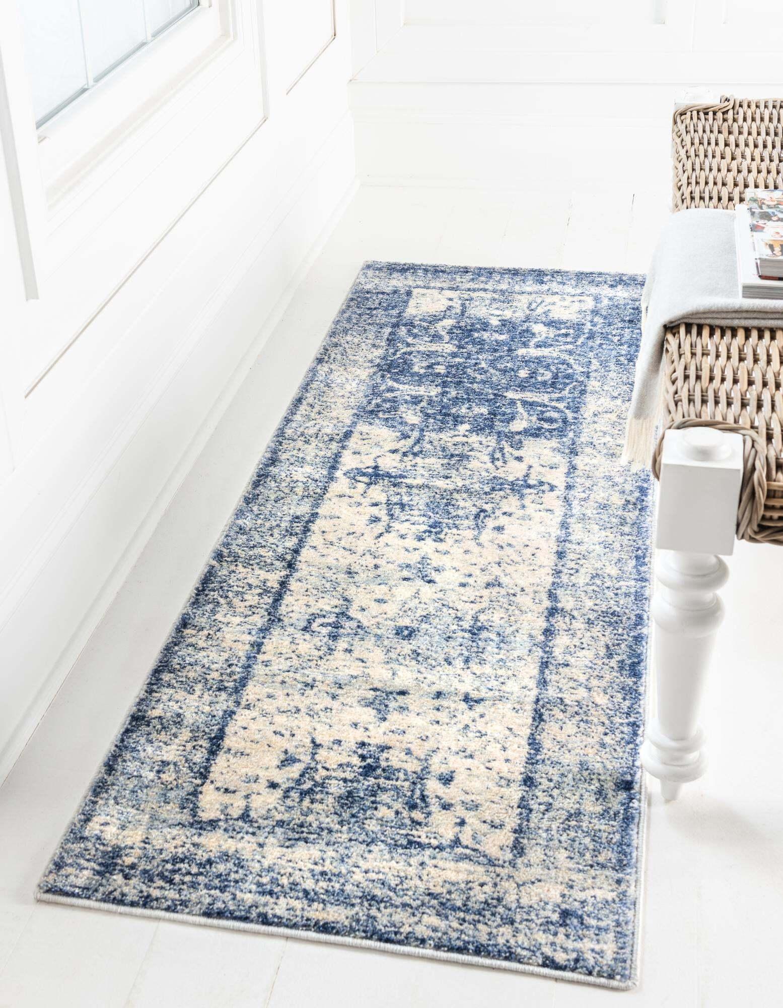 Unique Loom Indoor Rugs - Asheville 2' 2 x 6' Runner Rug Navy Blue