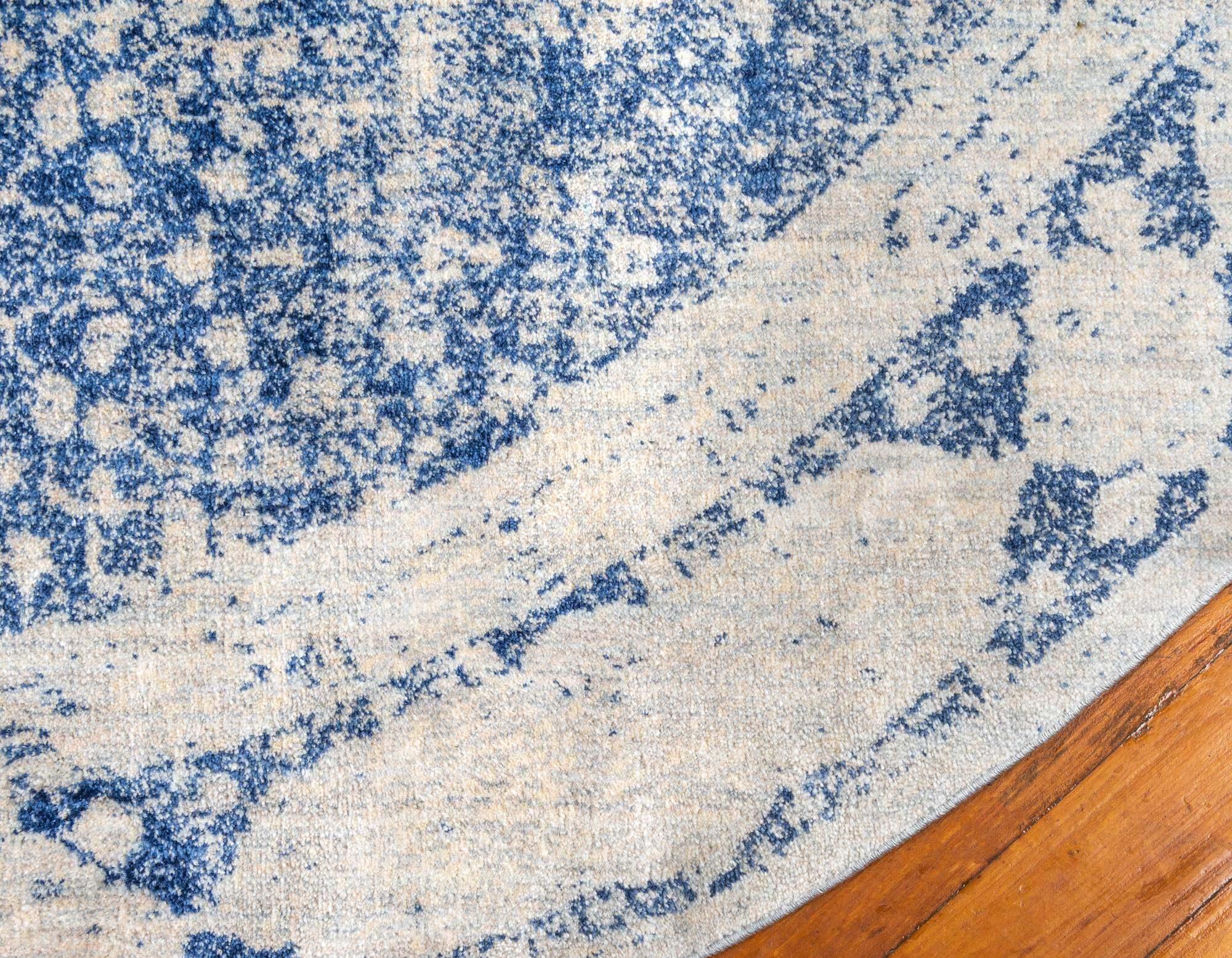 Unique Loom Indoor Rugs - Asheville 8' x 8' Round Rug Navy Blue & Beige