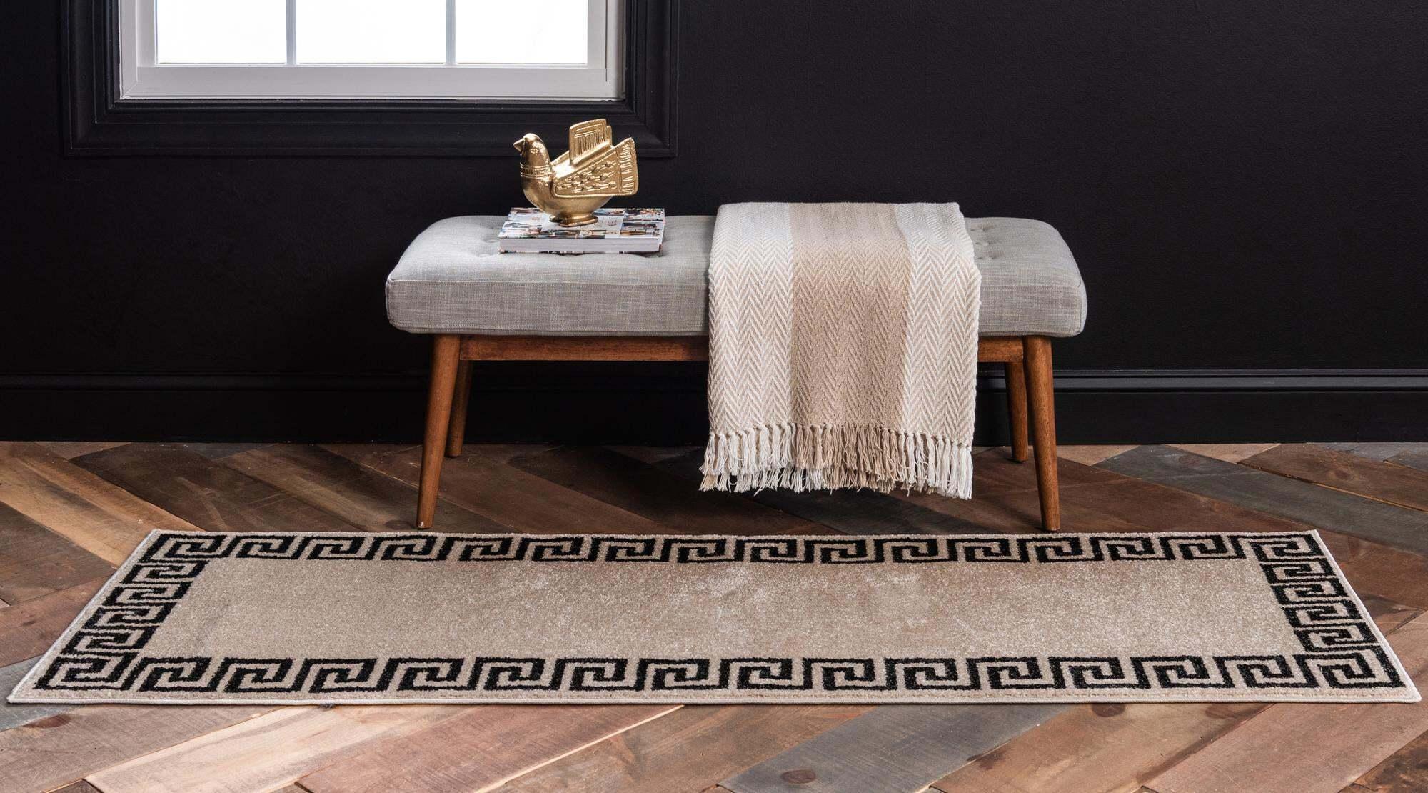 Unique Loom Indoor Rugs - Athens 2' x 6' Runner Rug Beige/Black