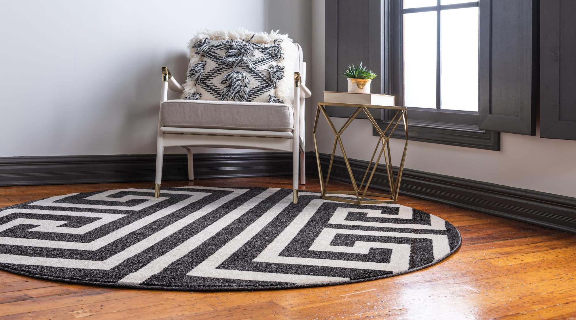 Unique Loom Indoor Rugs - Athens 6' x 6' Round Rug Black