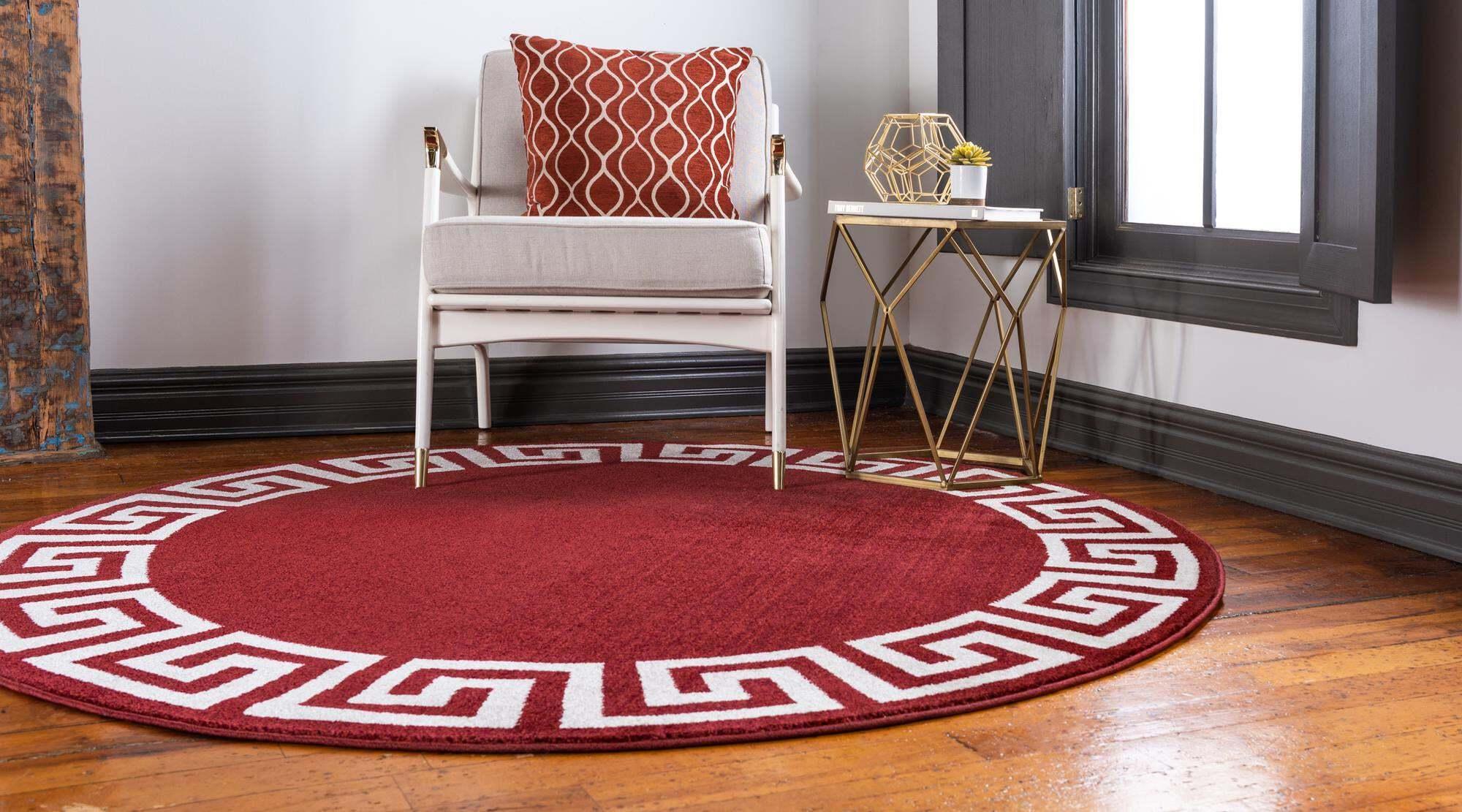 Unique Loom Indoor Rugs - Athens 6' x 6' Round Rug Burgundy