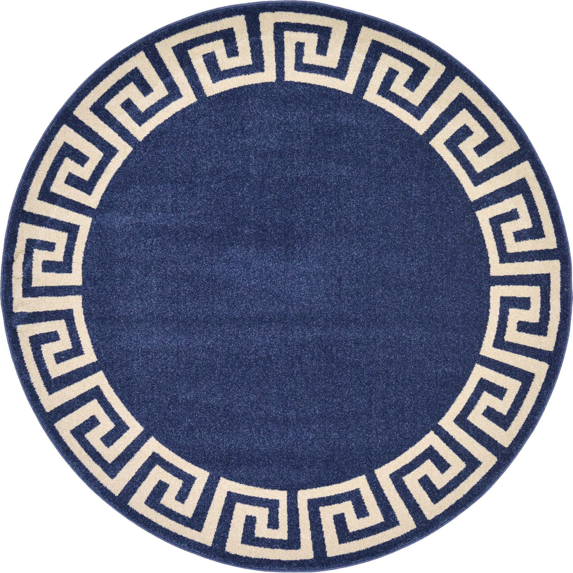 Unique Loom Indoor Rugs - Athens 6' x 6' Round Rug Navy Blue