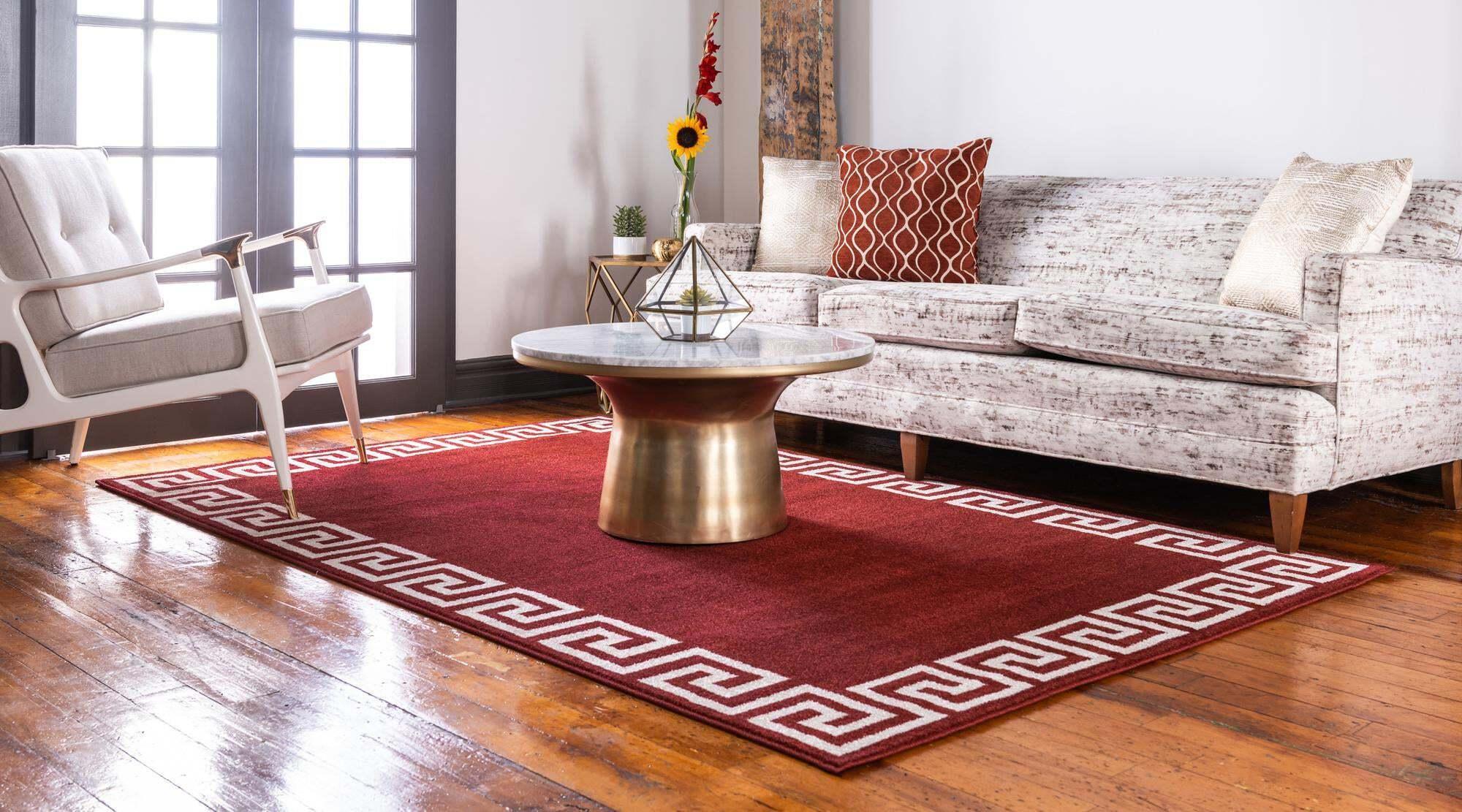 Unique Loom Indoor Rugs - Athens 9' x 12' Rectangle Rug Burgundy