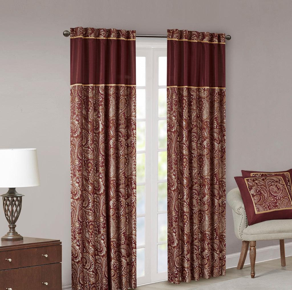 Olliix.com Curtains - Aubrey 108" Jacquard Panel Pair Burgundy