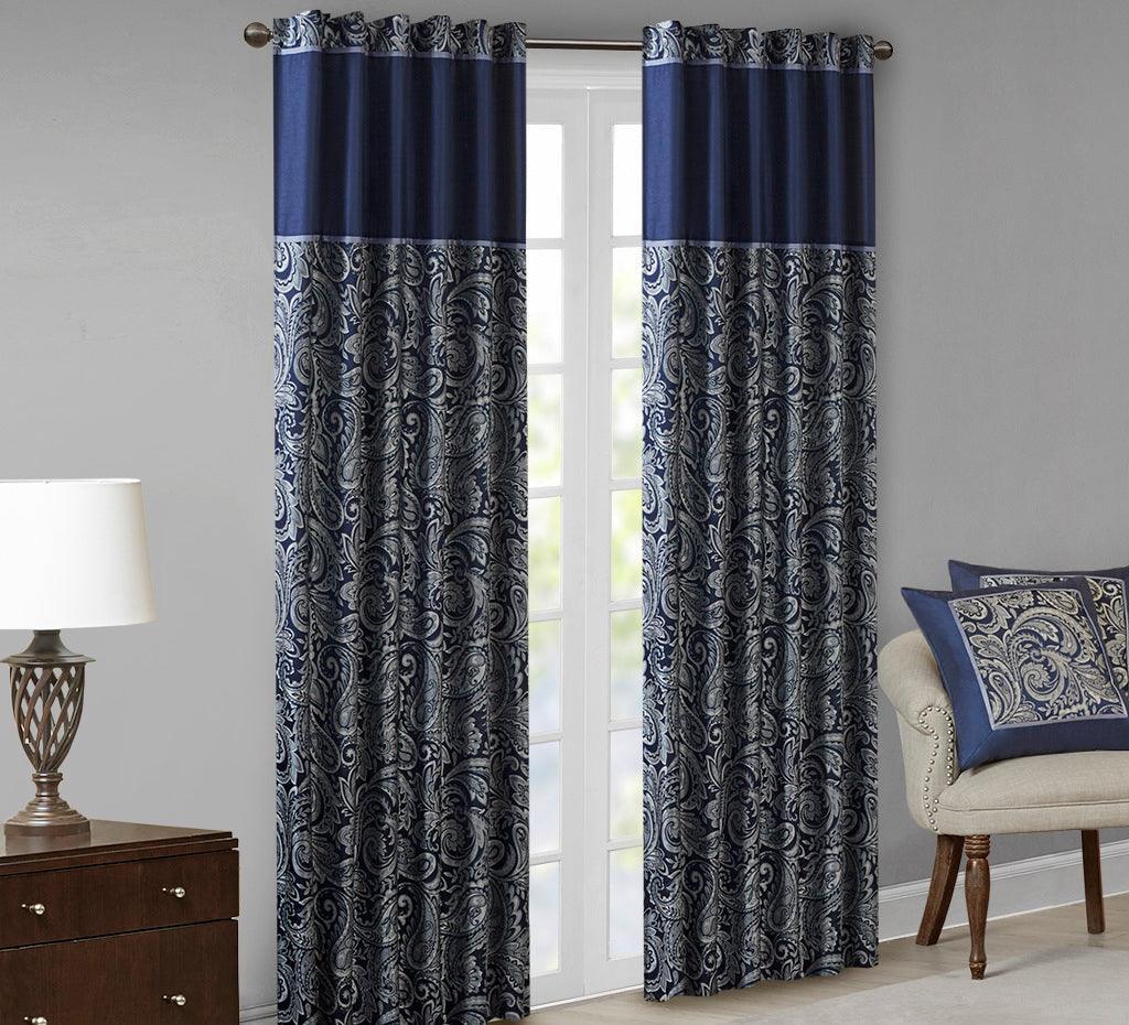 Olliix.com Curtains - Aubrey 108" Jacquard Panel Pair Navy