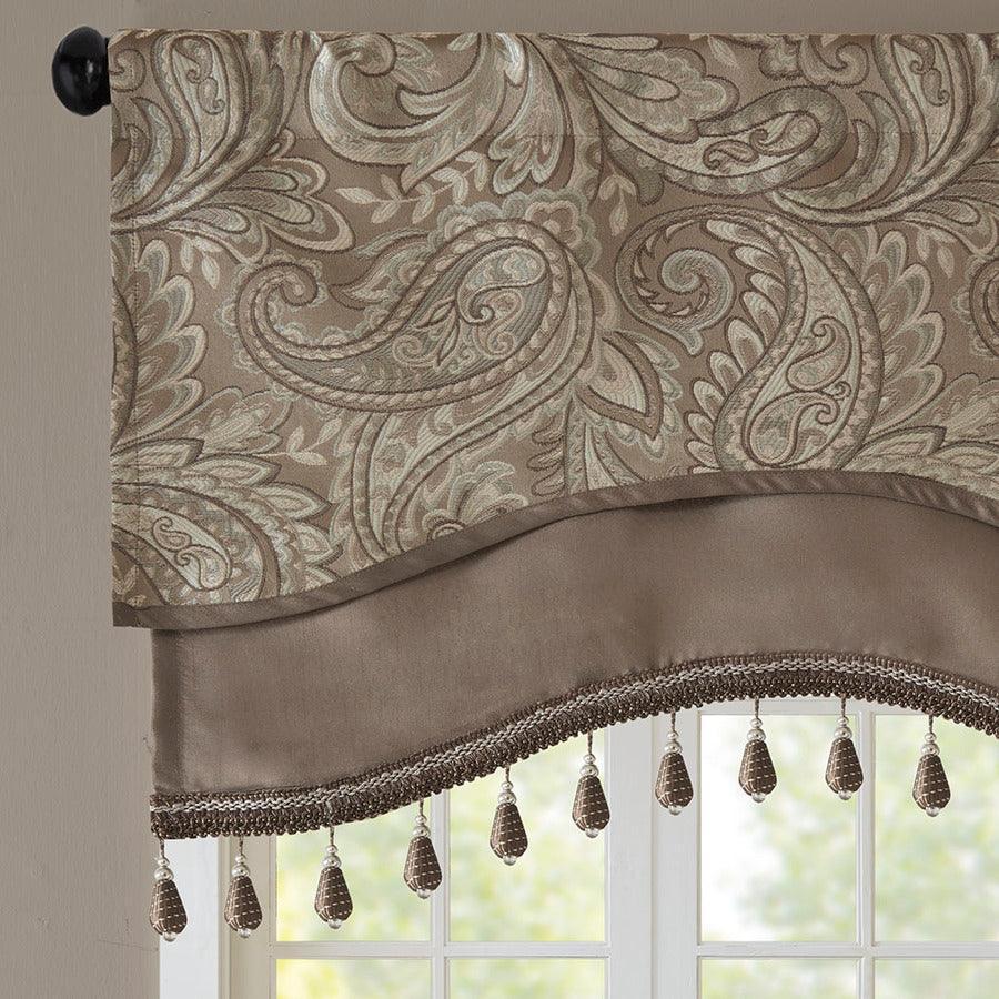 Shop Aubrey Traditional Jacquard Window Rod Pocket Valance With Beads 50W  x 18L Burgundy, Curtains