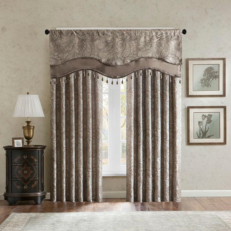 Shop Aubrey Traditional Jacquard Window Rod Pocket Valance With Beads 50W  x 18L Burgundy, Curtains