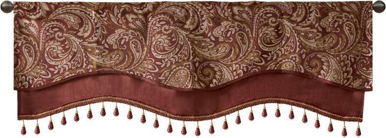 Shop Aubrey Traditional Jacquard Window Rod Pocket Valance With Beads 50W  x 18L Burgundy, Curtains