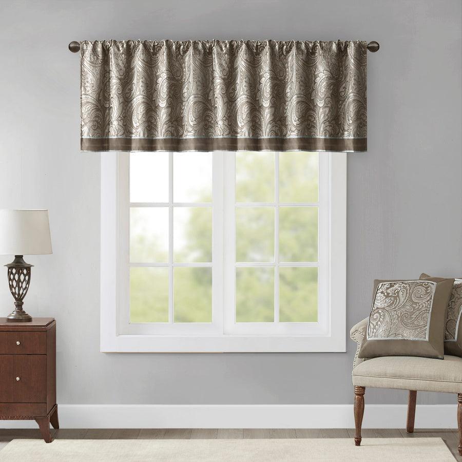 Olliix.com Curtains - Aubrey Traditional Jacquard Window Valance 50x18" Brown