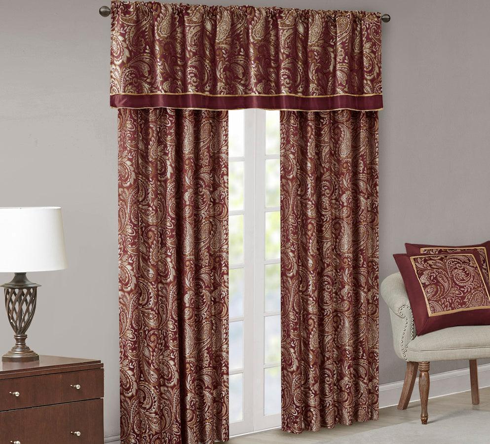 Olliix.com Curtains - Aubrey Traditional Jacquard Window Valance 50x18" Burgundy