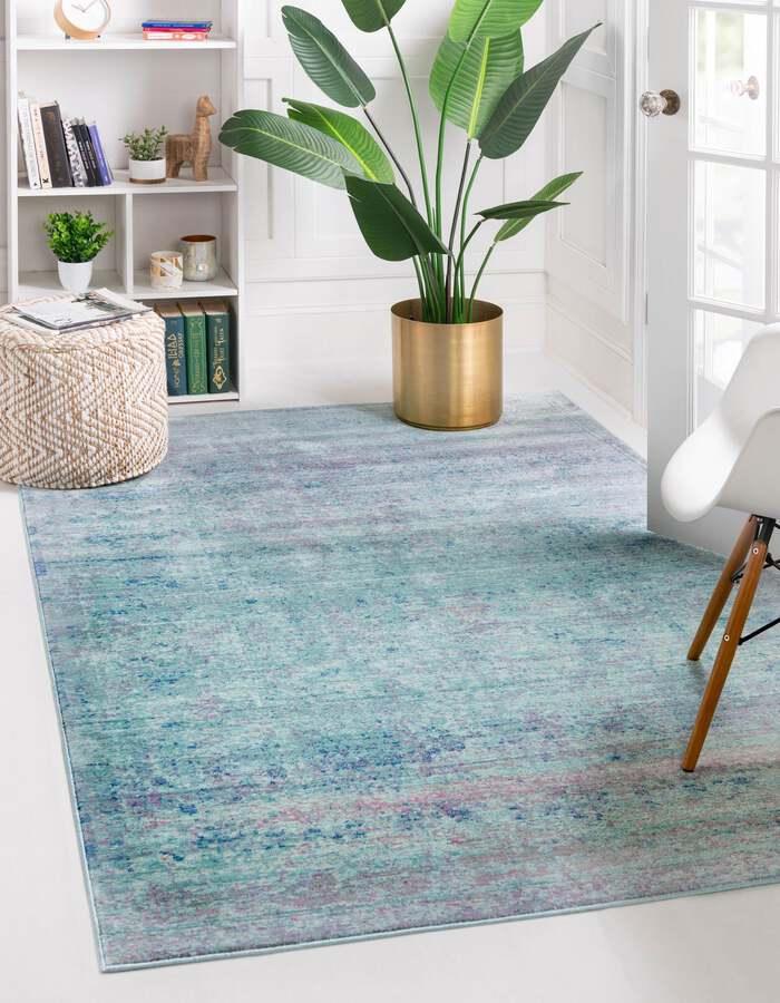 Unique Loom Indoor Rugs - Austin Abstract 10x13 Light Blue & Pink