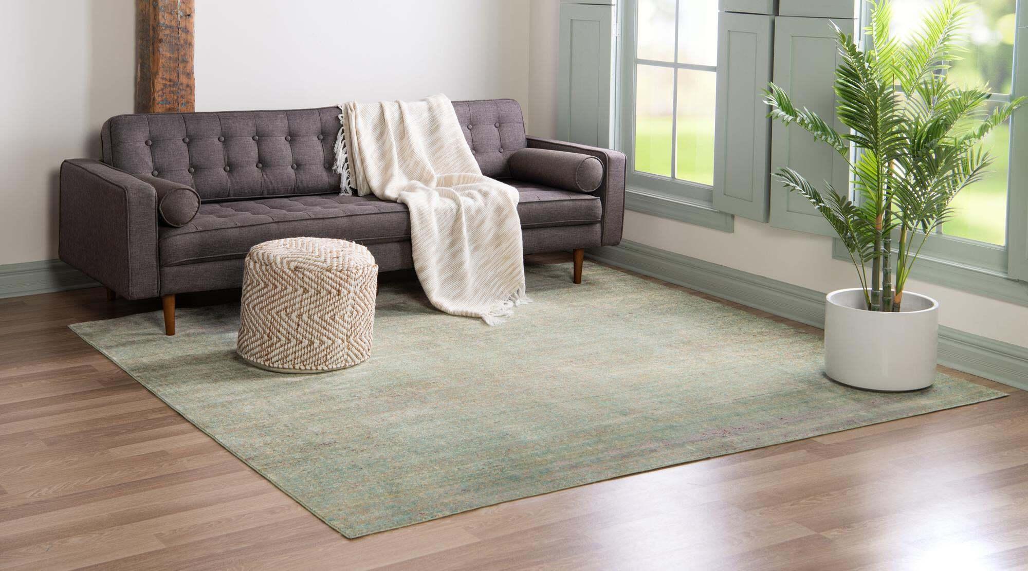 Unique Loom Indoor Rugs - Austin Abstract 8 Ft Square Rug Green & Beige