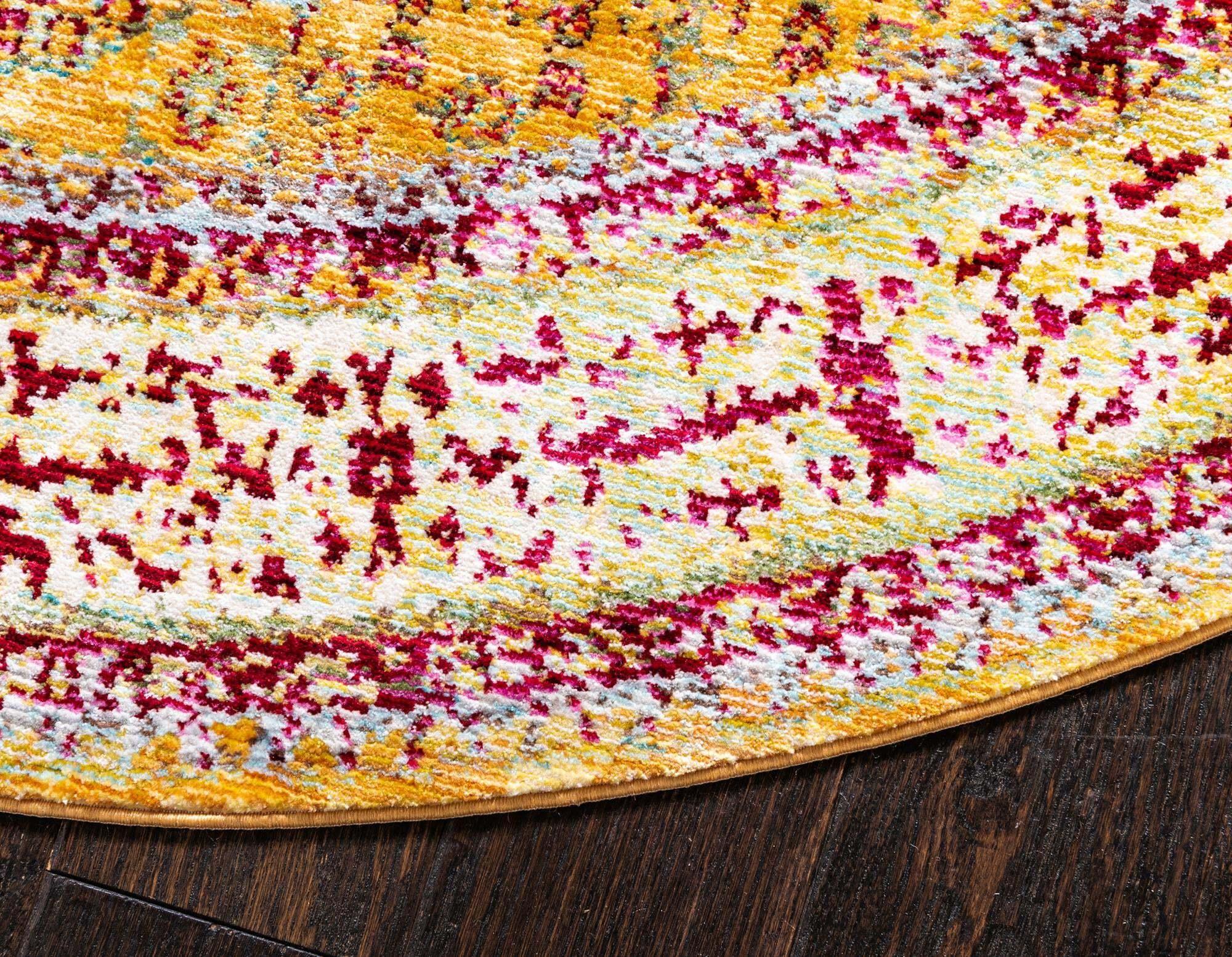 Unique Loom Indoor Rugs - Austin Border 6 Ft Round Rug Round Rug Gold & Burgundy