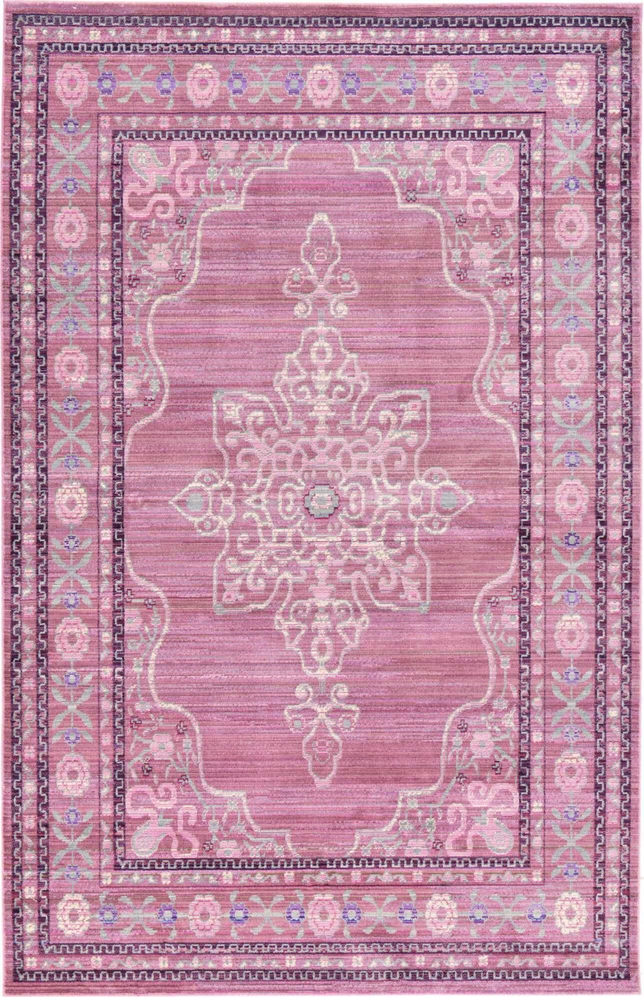 Unique Loom Indoor Rugs - Austin Floral 5x8 Rectangular Rug Pink & Beige