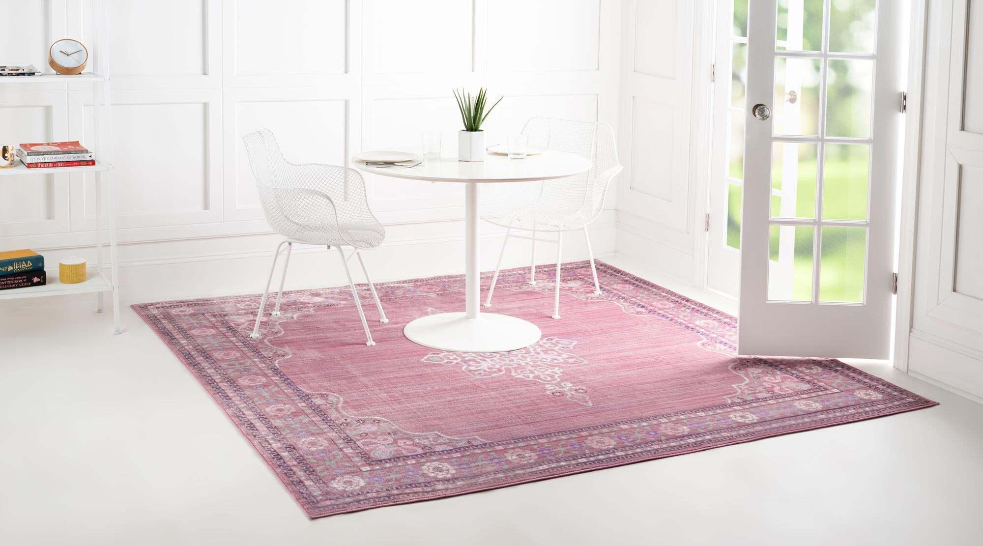 Unique Loom Indoor Rugs - Austin Floral 8 Ft Square Rug Pink & Beige