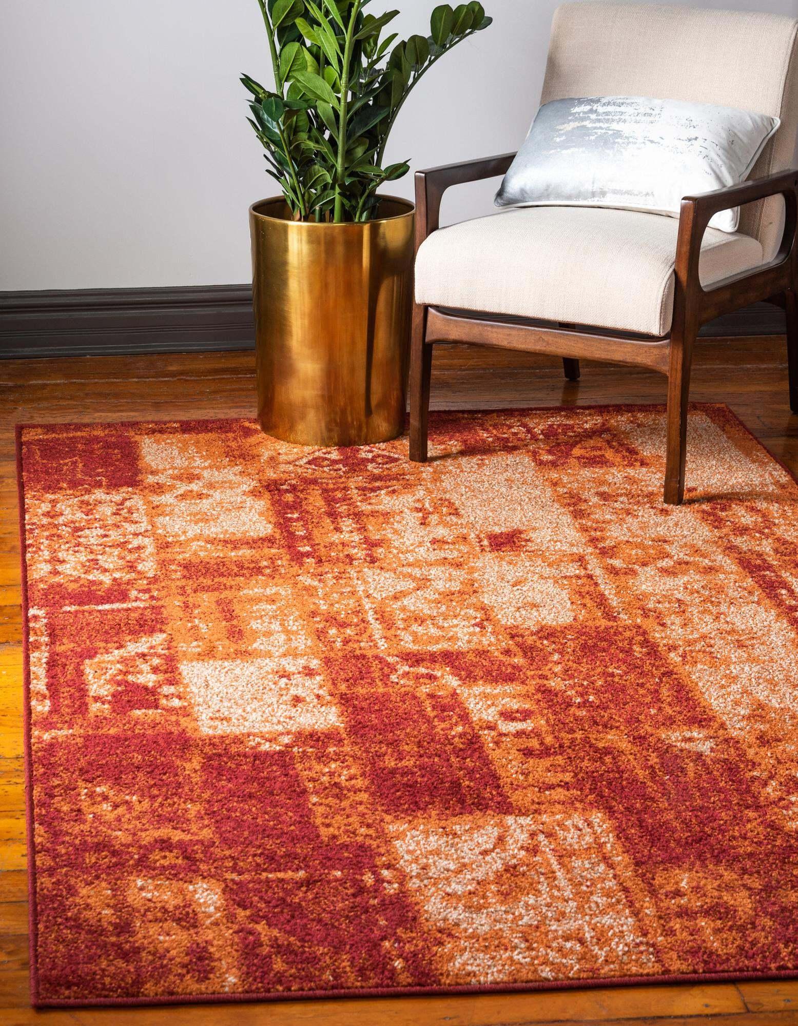 Unique Loom Indoor Rugs - Autumn Abstract Rectangular 9x12 Rug Terracotta & Burgundy