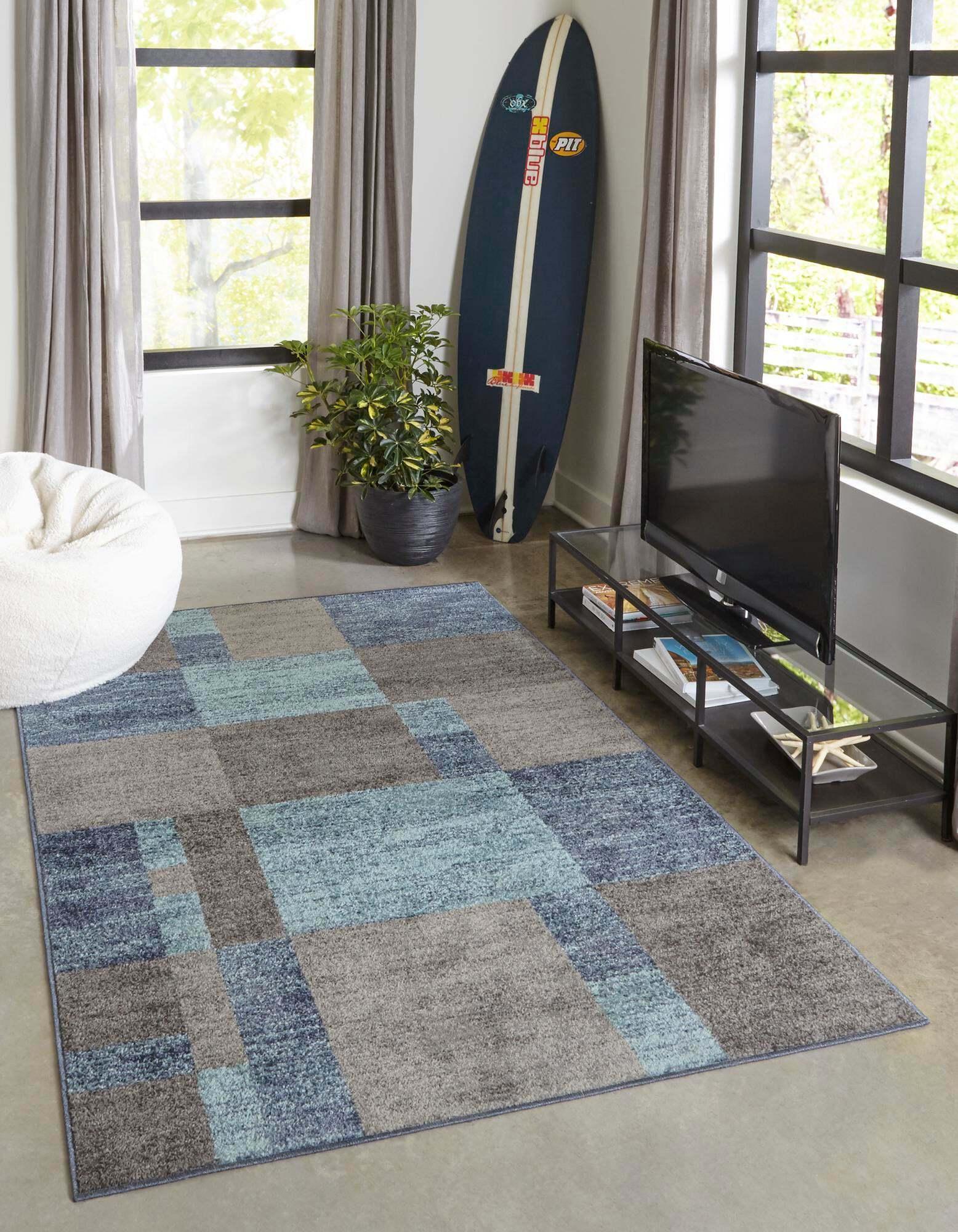 Unique Loom Indoor Rugs - Autumn Geometric 2x3 Rectangular Rug Blue & Gray