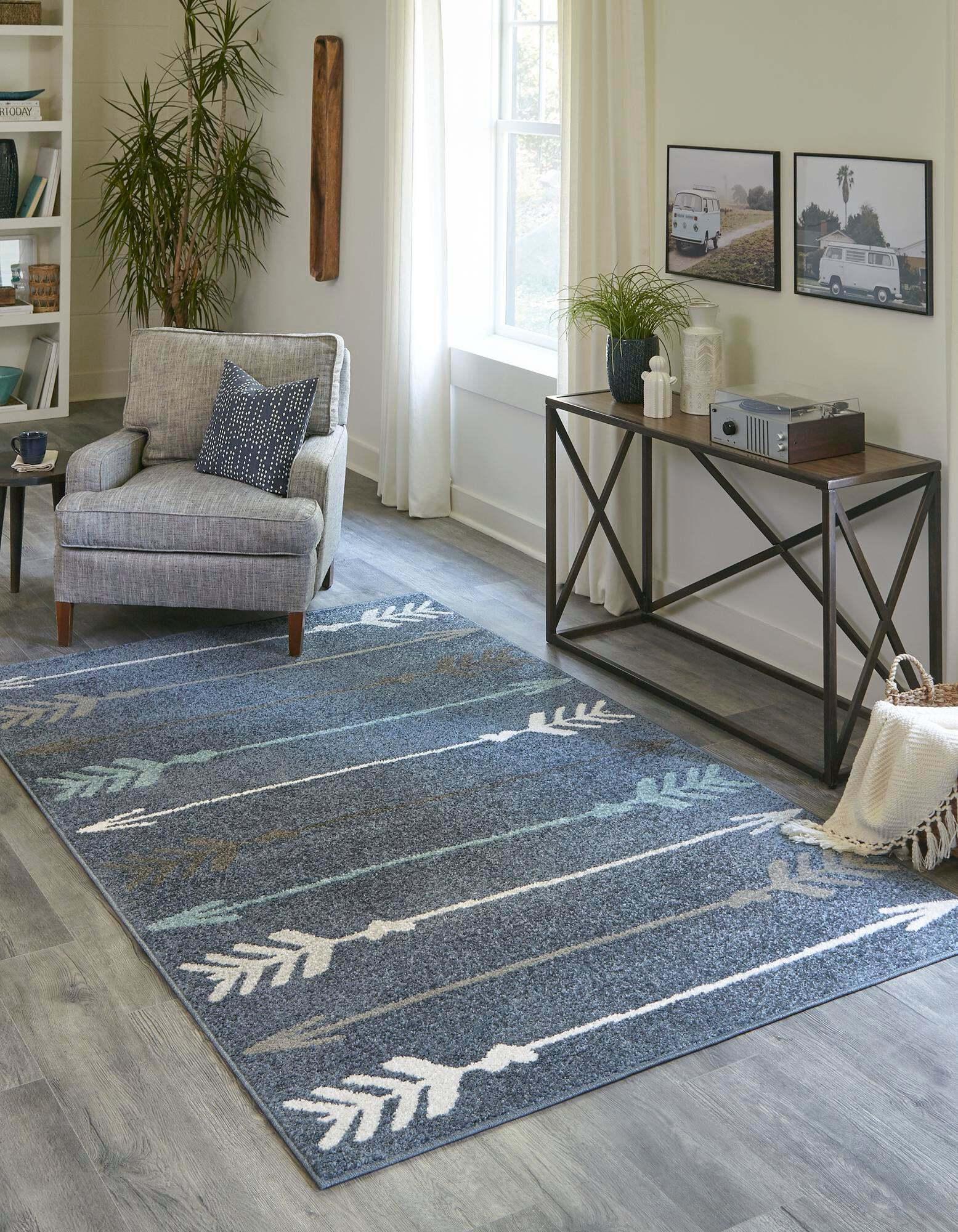 Unique Loom Indoor Rugs - Autumn Geometric 5x8 Rectangular Rug Blue