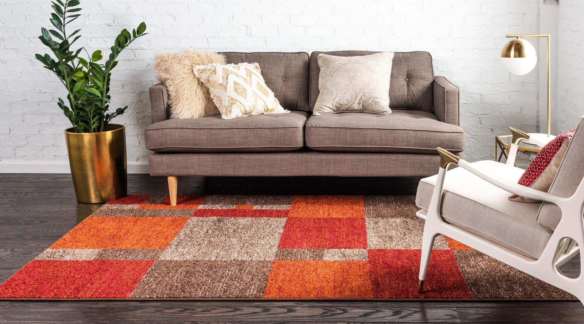 Unique Loom Indoor Rugs - Autumn Geometric Rectangular 8x10 Rug Multi & Dark Brown