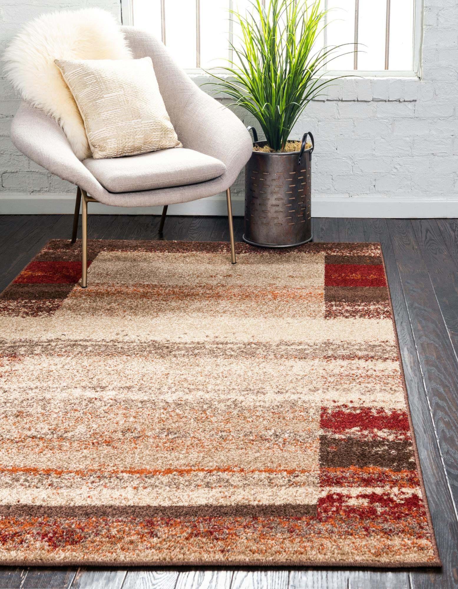 Unique Loom Indoor Rugs - Autumn Striped Rectangular 9x12 Rug Beige & Brown