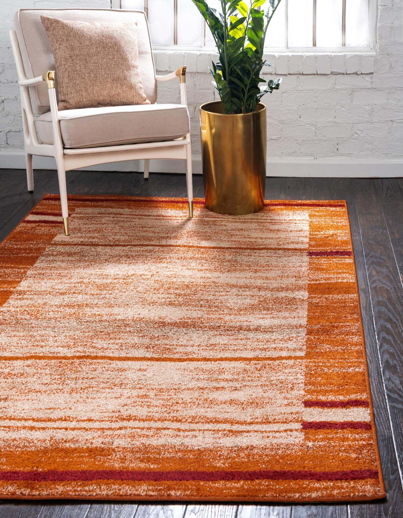 Unique Loom Indoor Rugs - Autumn Striped Rectangular 9x12 Rug Beige & Terracotta