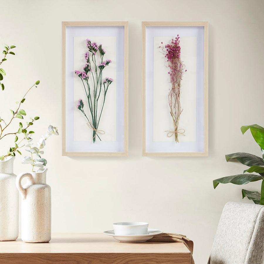 Olliix.com Wall Art - Avant Farm House Garden Floral Natural Shadowbox 2 Piece Set 12x24x1.25"(2) Multicolor