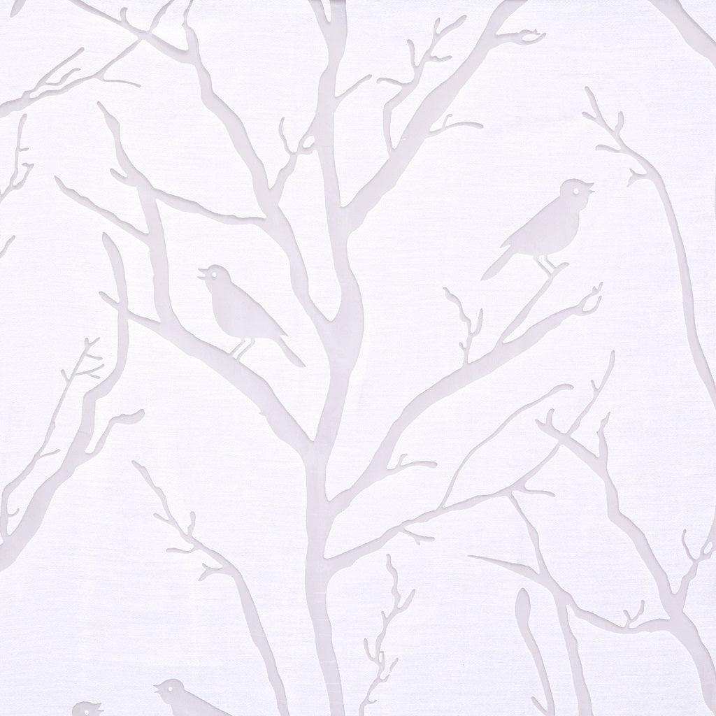 Olliix.com Curtains - Averil 63" Grommet Top Sheer Bird on Branches Burnout Window Curtain White