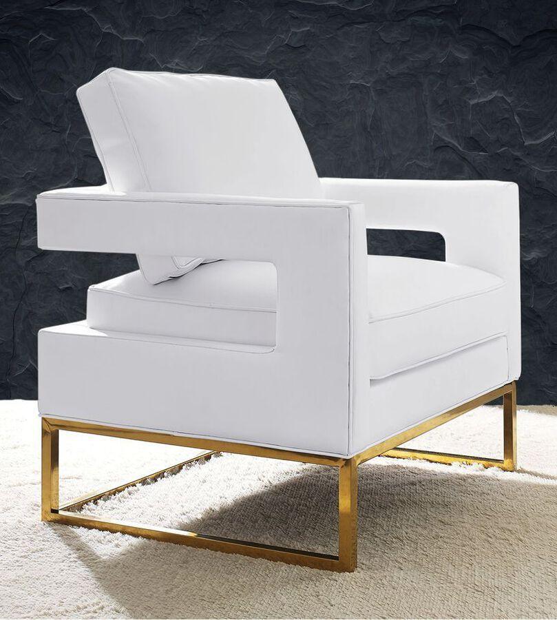 Tov Furniture Accent Chairs - Avery White Leather Chair Gold & White