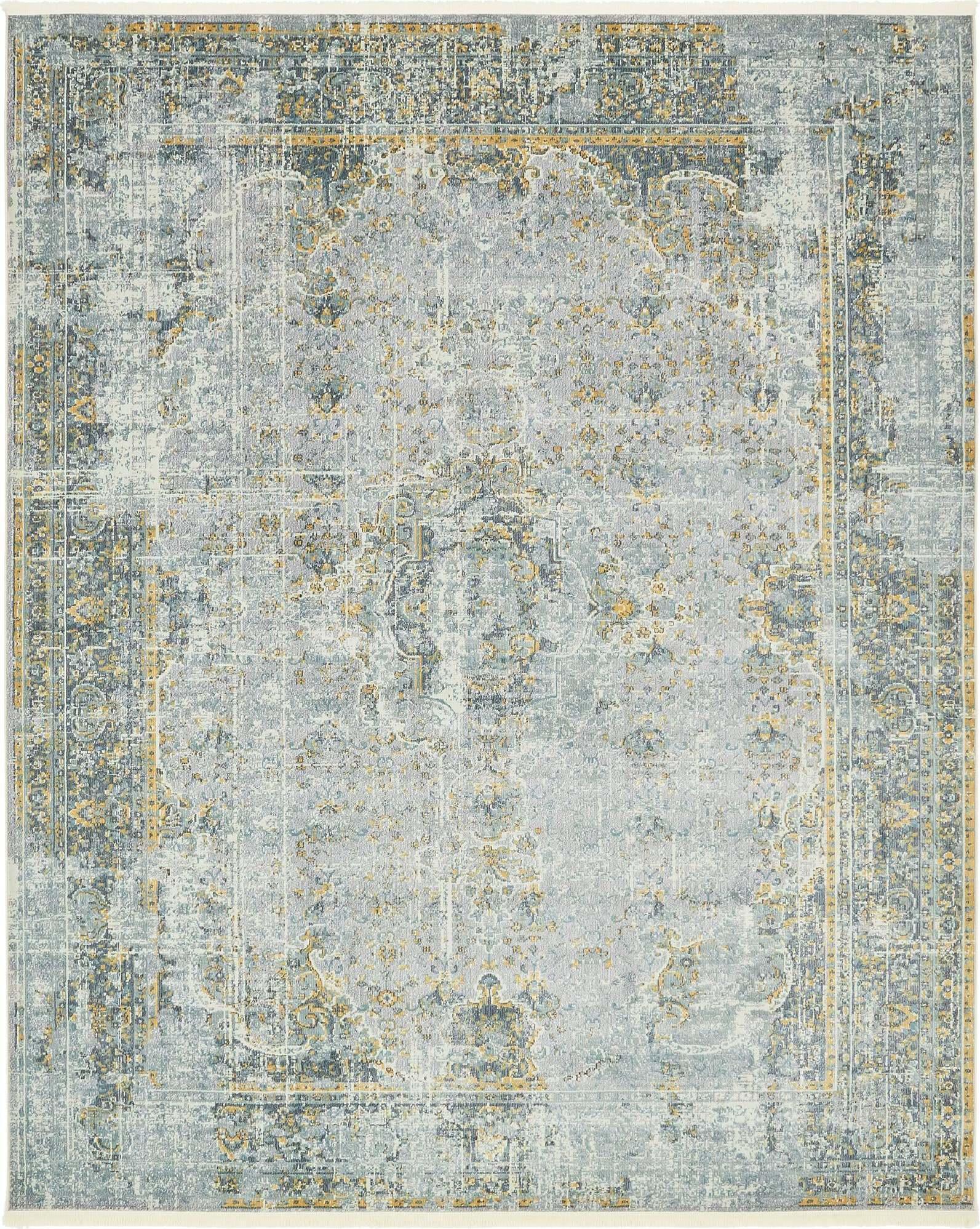 Unique Loom Indoor Rugs - Baracoa Border Rectangular 8x10 Rug Gray & Blue