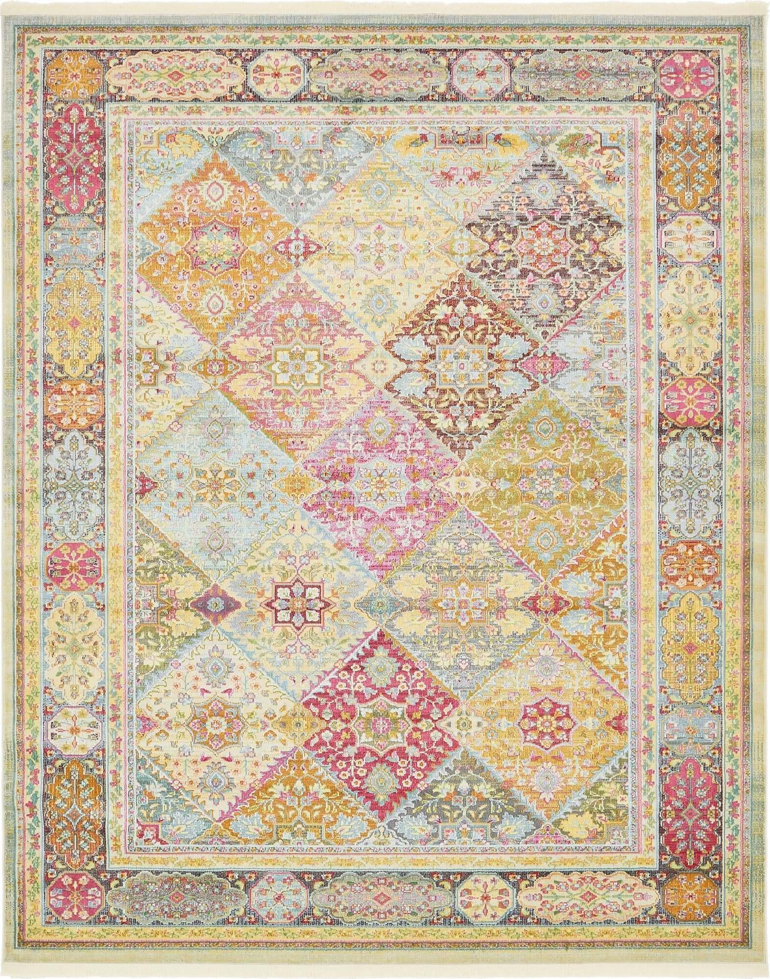 Unique Loom Indoor Rugs - Baracoa Border Rectangular 8x10 Rug Multi & Beige