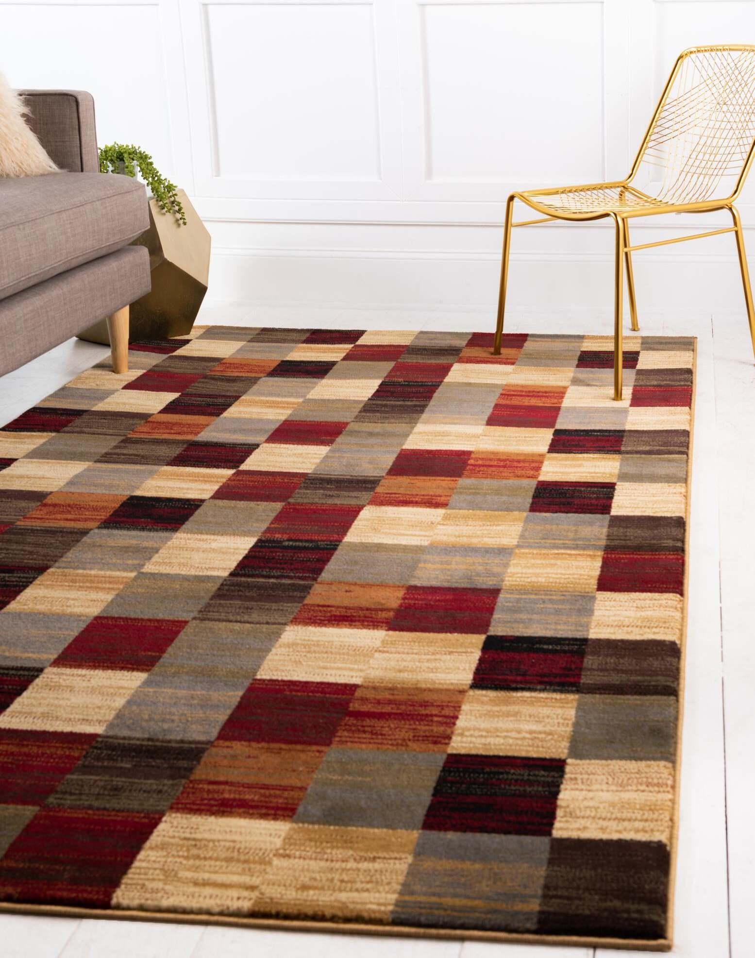 Unique Loom Indoor Rugs - Barista Checkered Rectangular 9x12 Rug Multi & Beige