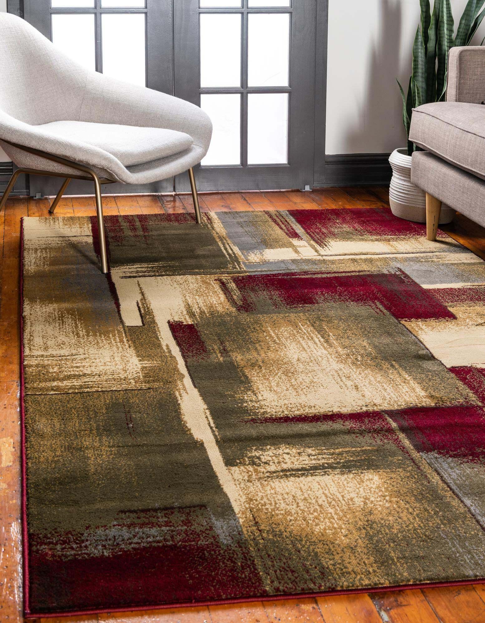 Unique Loom Indoor Rugs - Barista Geometric Rectangular 8x10 Rug Multi & Olive