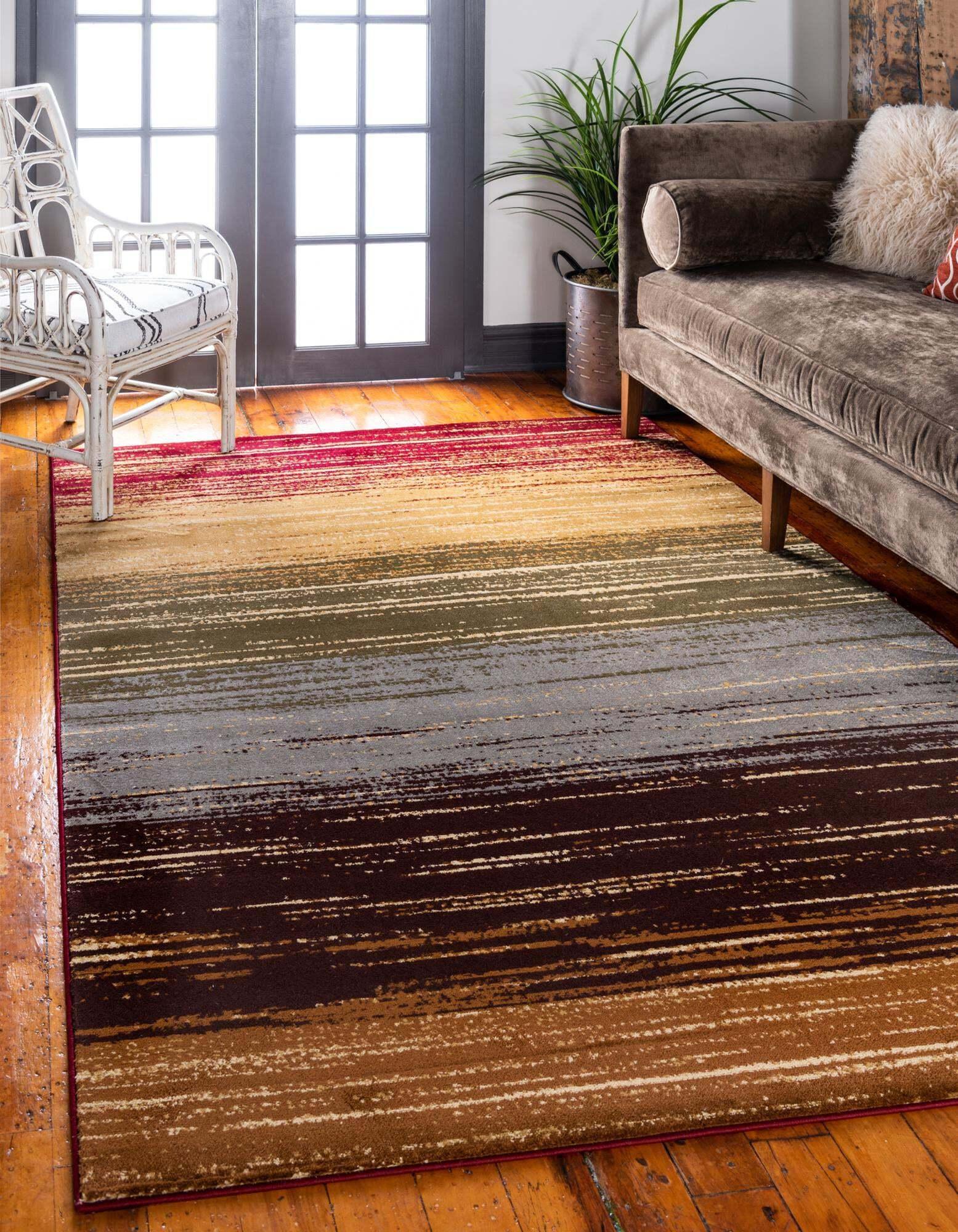 Unique Loom Indoor Rugs - Barista Striped Rectangular 8x10 Rug Beige & Brown