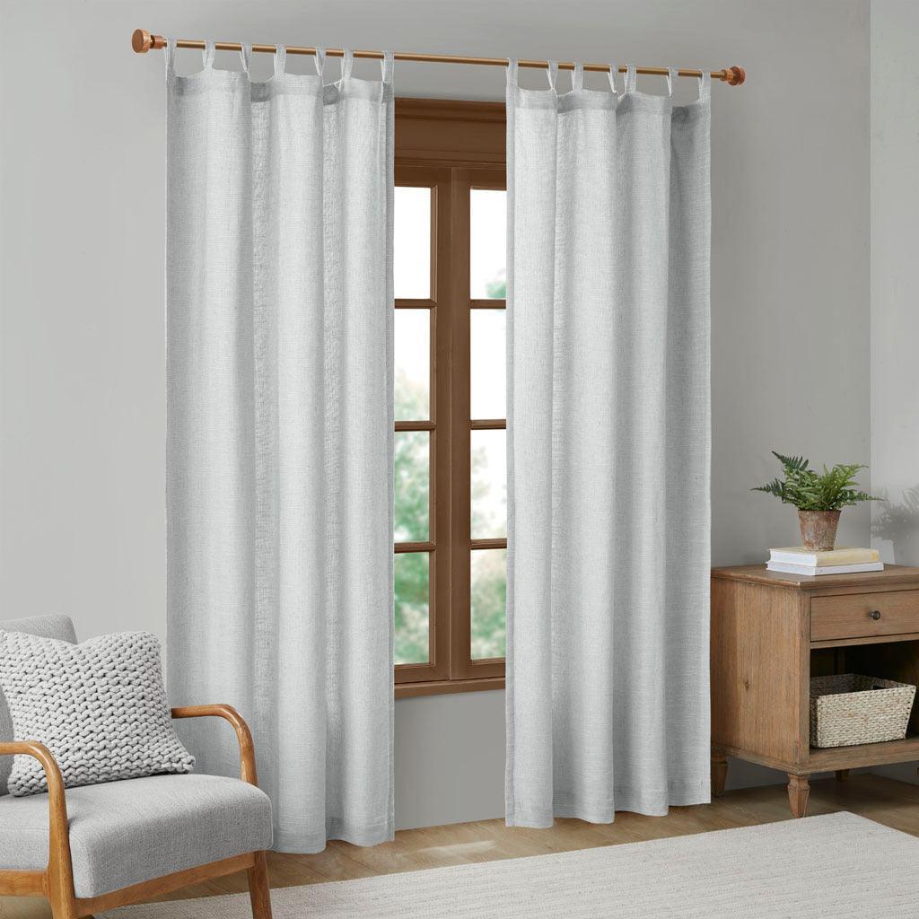 Olliix.com Curtains - Beals 84" Faux Linen Tab Top Panel with Fleece Lining Gray