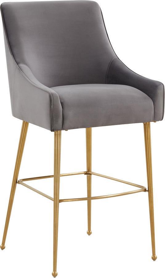 Tov Furniture Barstools - Beatrix Dark Grey Velvet Bar Stool - Gold Legs