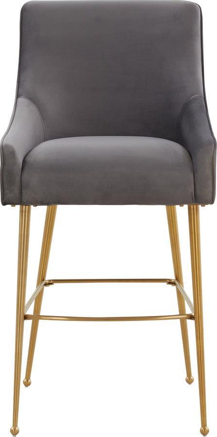 Tov Furniture Barstools - Beatrix Dark Grey Velvet Bar Stool - Gold Legs