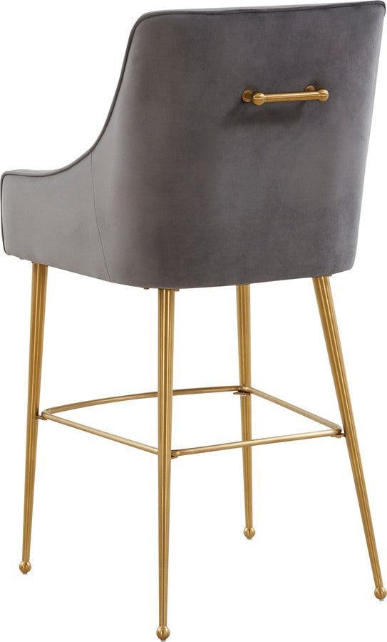 Tov Furniture Barstools - Beatrix Dark Grey Velvet Bar Stool - Gold Legs