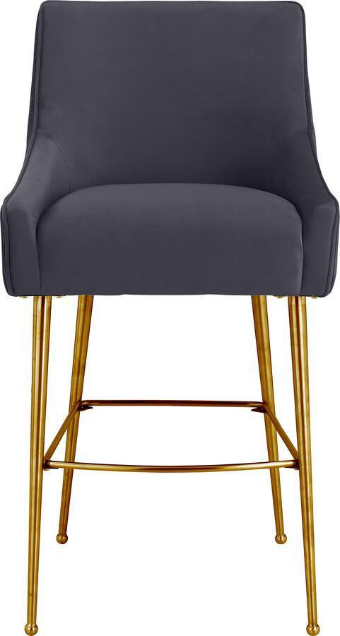 Tov Furniture Barstools - Beatrix Pleated Dark Grey Velvet Bar Stool