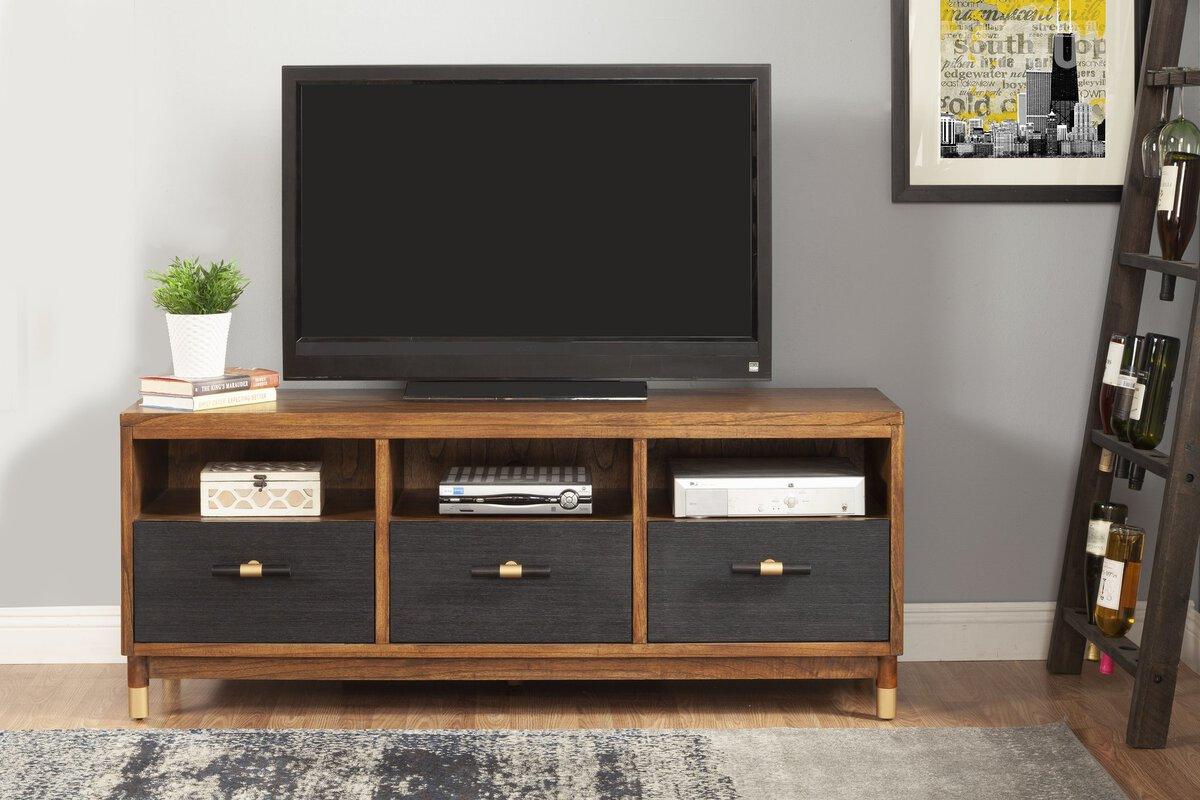 Alpine Furniture TV & Media Units - Belham 3 Drawer TV Console Dark Walnut & Black