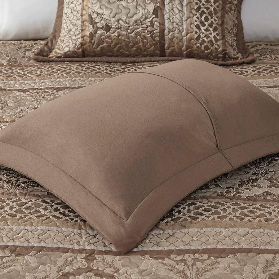 Olliix.com Comforters & Blankets - Bellagio Queen 5 Piece Reversible Jacquard Bedspread Set Brown & Gold